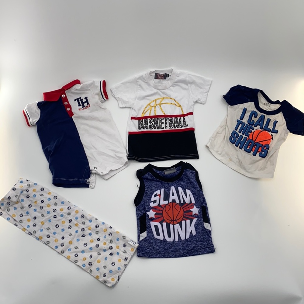 12 month shirts,tank top,onesie,& a burping cloth